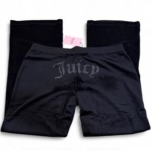 👑 🆕 NWT Juicy Couture Velour Low Rise Wide Leg Pants Rhinestone Logo Size L Y2K
